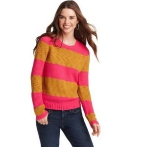 loft | chunky knit rugby stripe sweater fuschia pink mustard gold xl